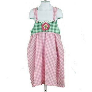Corky's Kids Sz 6 Pink Green White Check Applique 100% Cotton Girls Dress